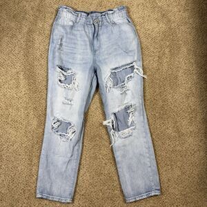 KanCan Jean Women 11/29 Darel Ultra High Rise Paperbag Mom Distressed Denim